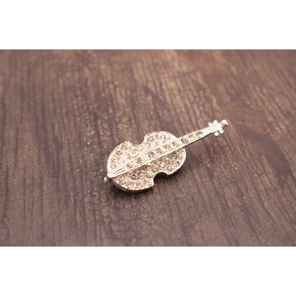 Violin Pin Brooch Rhinestones Lapel Hat Musical Instrument Jewelry Musician Vtg - Picture 4 of 10